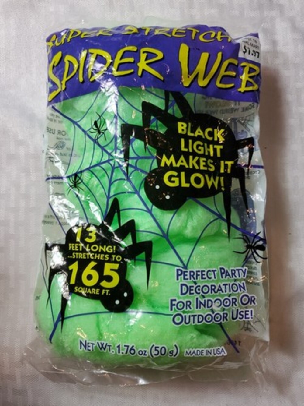 Vintage Halloween Stretchable Spider Web Glow Black Light Decoration 13 ft